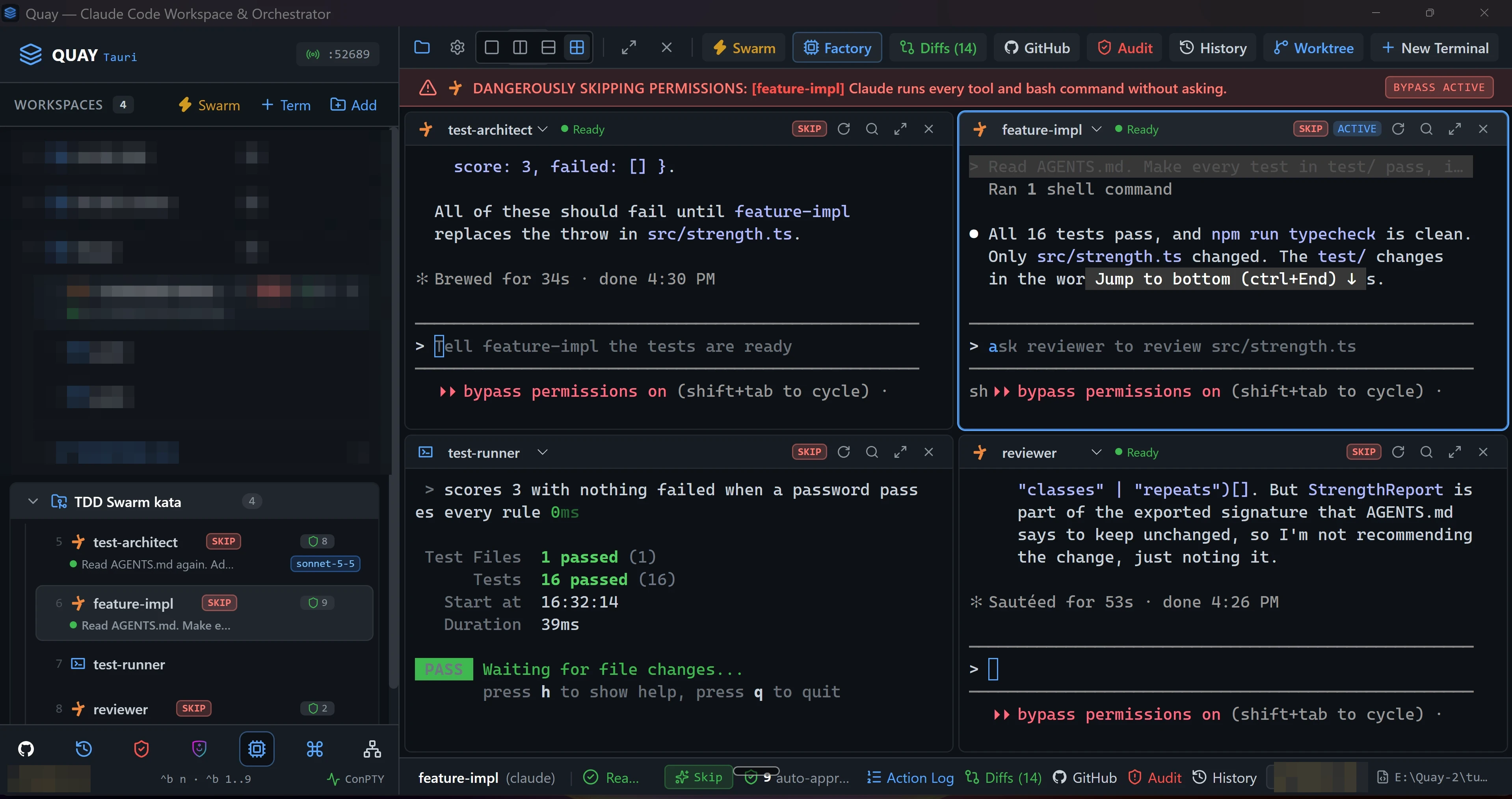 test-runner is all green again, with more tests passing than in step 5.